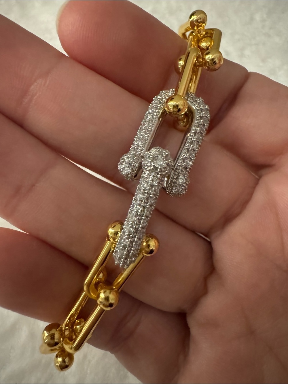 Gold and Silver Pave Link Bracelet - Elegant Women’s Jewelry